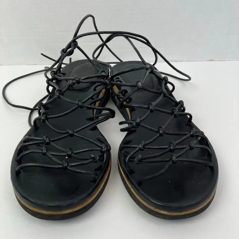 Chloé Jamie Knot Lace-up Gladiator Ankle Wrap Sandals Black Leather Platform